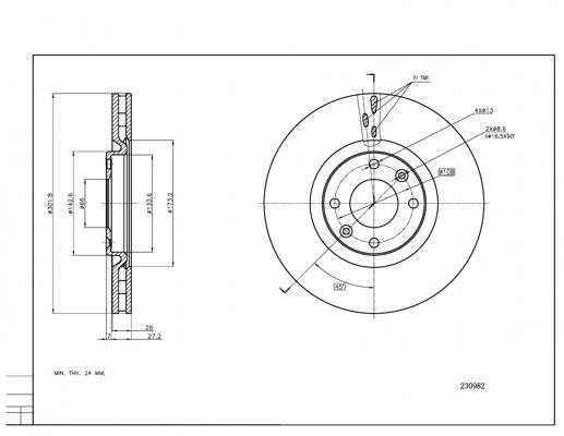 HART 230 982: Bremseskive Ø: 302mm, ventileret, Ø: 302mm