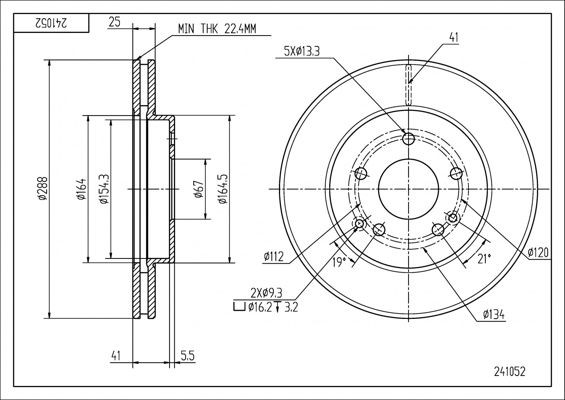 HART 241 052 Bremsscheibe PREMIUM LINE Ø: 288mm, Belüftet, Ø: 288mm