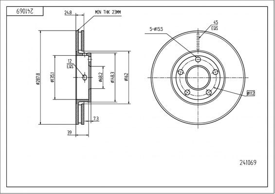 HART 241 069: Brzdový kotouč PREMIUM LINE R: 288mm, větráno, R: 288mm