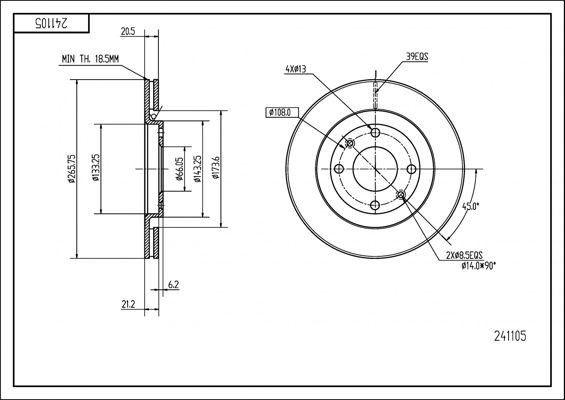 HART 241 105: Δισκόπλακα PREMIUM LINE Ø: 266mm, αεριζόμενο, Ø: 266mm