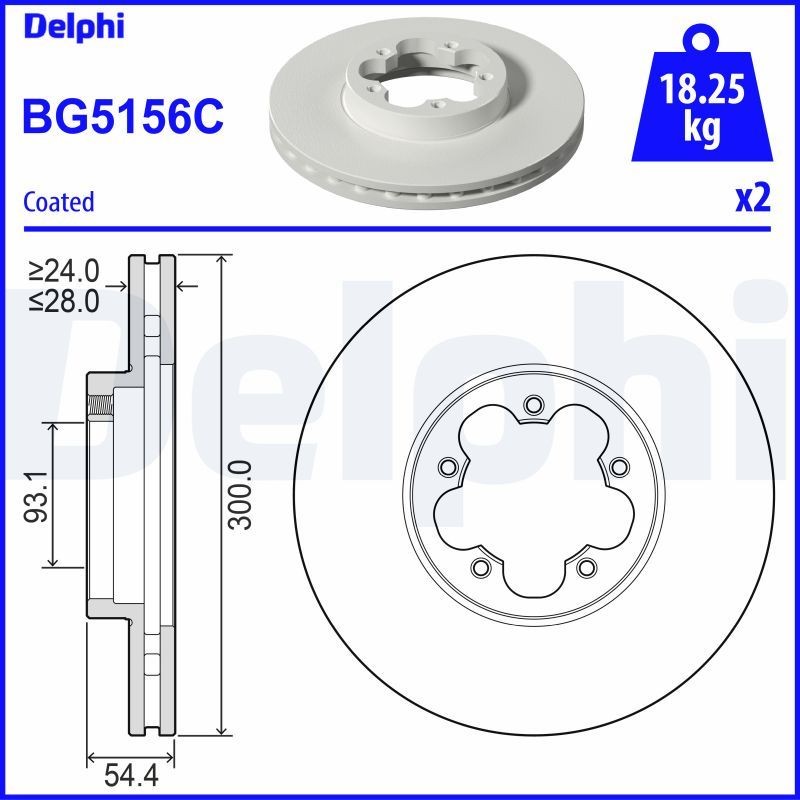DELPHI BG5156C: Piduriketas Ø: 300mm, õhutusega, Ø: 300mm, kaetud
