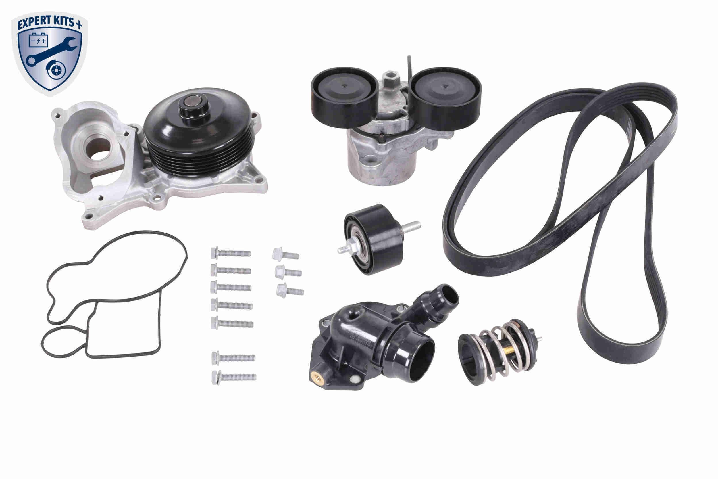 VAICO V20-50102-BEK: Комплект ангренажен ремък с водна помпа EXPERT KITS + с обтегач, обтяжна ролка, с уплътнения, с водна помпа, с винтове, с ремък, с термостат