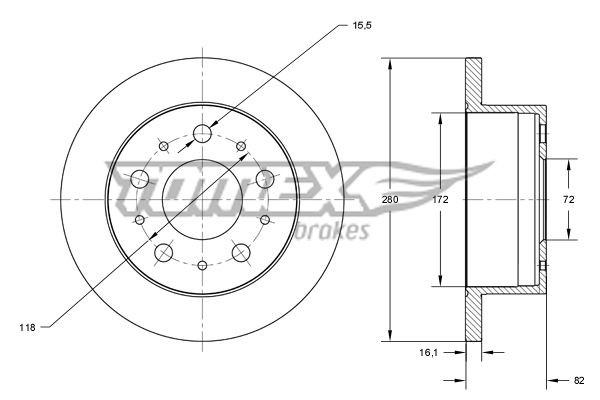 TOMEX brakes TX 73-47: Bremseskive bagaksel, Ø: 280mm, fuldstændigt, Ø: 280mm, lakeret
