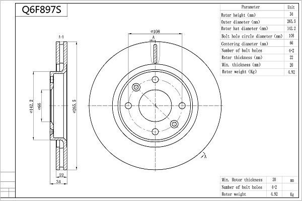 AISIN Q6F897S: Piduriketas Premium ADVICS by AISIN Ø: 265,5mm, õhutusega, Ø: 265,5mm, kaetud