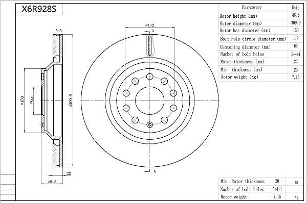 AISIN X6R928S: Piduriketas Premium ADVICS by AISIN Ø: 309,9mm, õhutusega, Ø: 309,9mm, kaetud