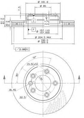 METZGER 25043 V: Piduriketas Ø: 330mm, sisemine õhutus, CST218
