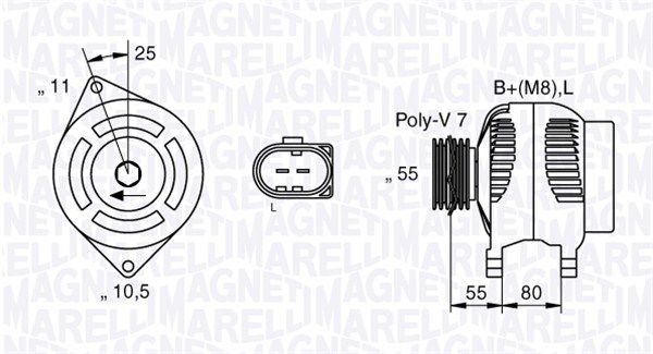 MAGNETI MARELLI 063533250530: Kintamosios srovės generatorius 110A
