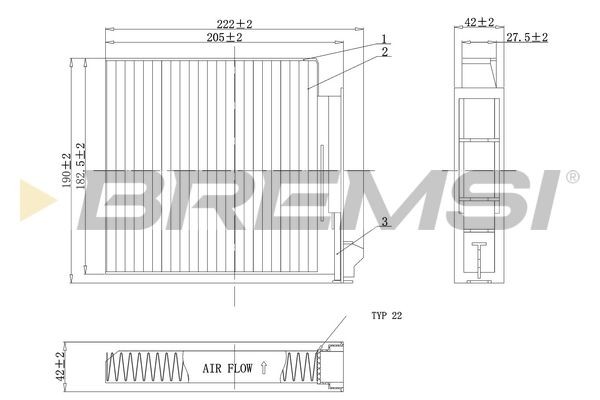 BREMSI FC0093A: Filtrs, Salona telpas gaiss Aktivētās ogles filtrs ar polifenolu, ar antibakteriālu efektu, Smalko daļiņu gaisa filtrs (PM 2.5), ar fungicīdo efektu