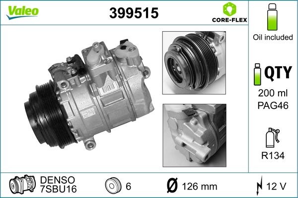 VALEO 399515: Kompresor klimatizácie VALEO CORE-FLEX s PAG - kompresorovym olejom