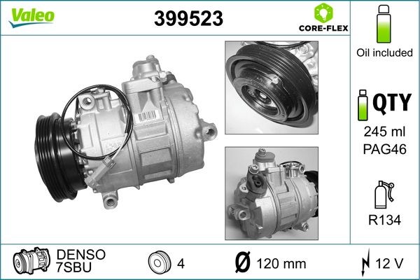 VALEO 399523: Kompresor klimatizácie VALEO CORE-FLEX s PAG - kompresorovym olejom