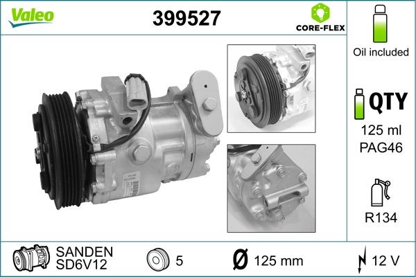 VALEO 399527: Kompresor klimatizácie VALEO CORE-FLEX s PAG - kompresorovym olejom
