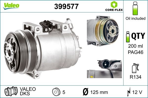 VALEO 399577: Kliimakompressor VALEO CORE-FLEX PAG-kompressoriõliga