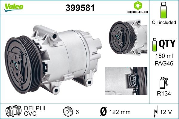 VALEO 399581: Kondicionieriaus kompresorius VALEO CORE-FLEX su PAG kompresorine alyva