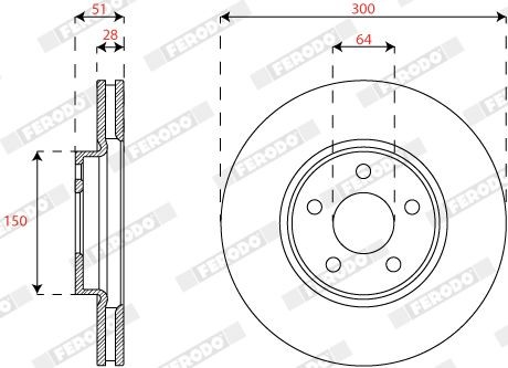 FERODO DDF2816C: Piduriketas PREMIER Ø: 300mm, õhutusega, Ø: 300mm, kaetud, ilma kruvideta
