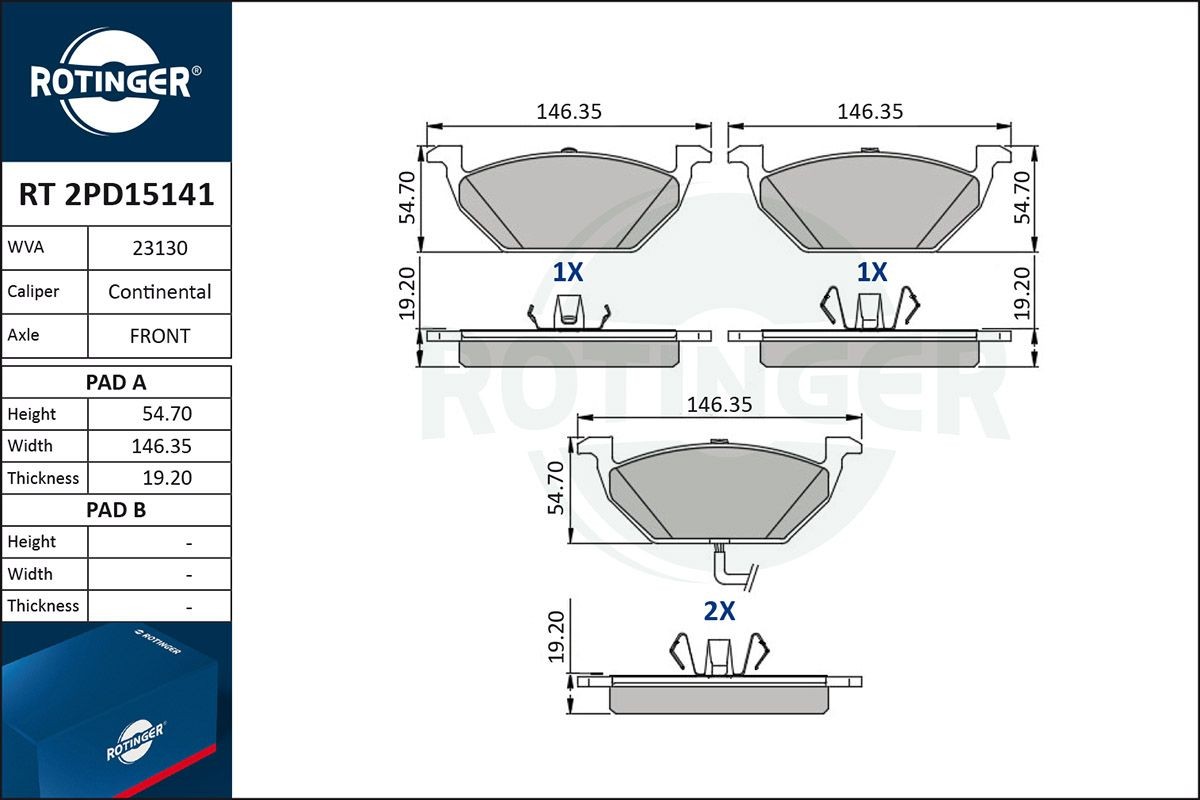 ROTINGER RT 2PD15141: Piduriklotsid koos kokkusurumisvastase plekiga