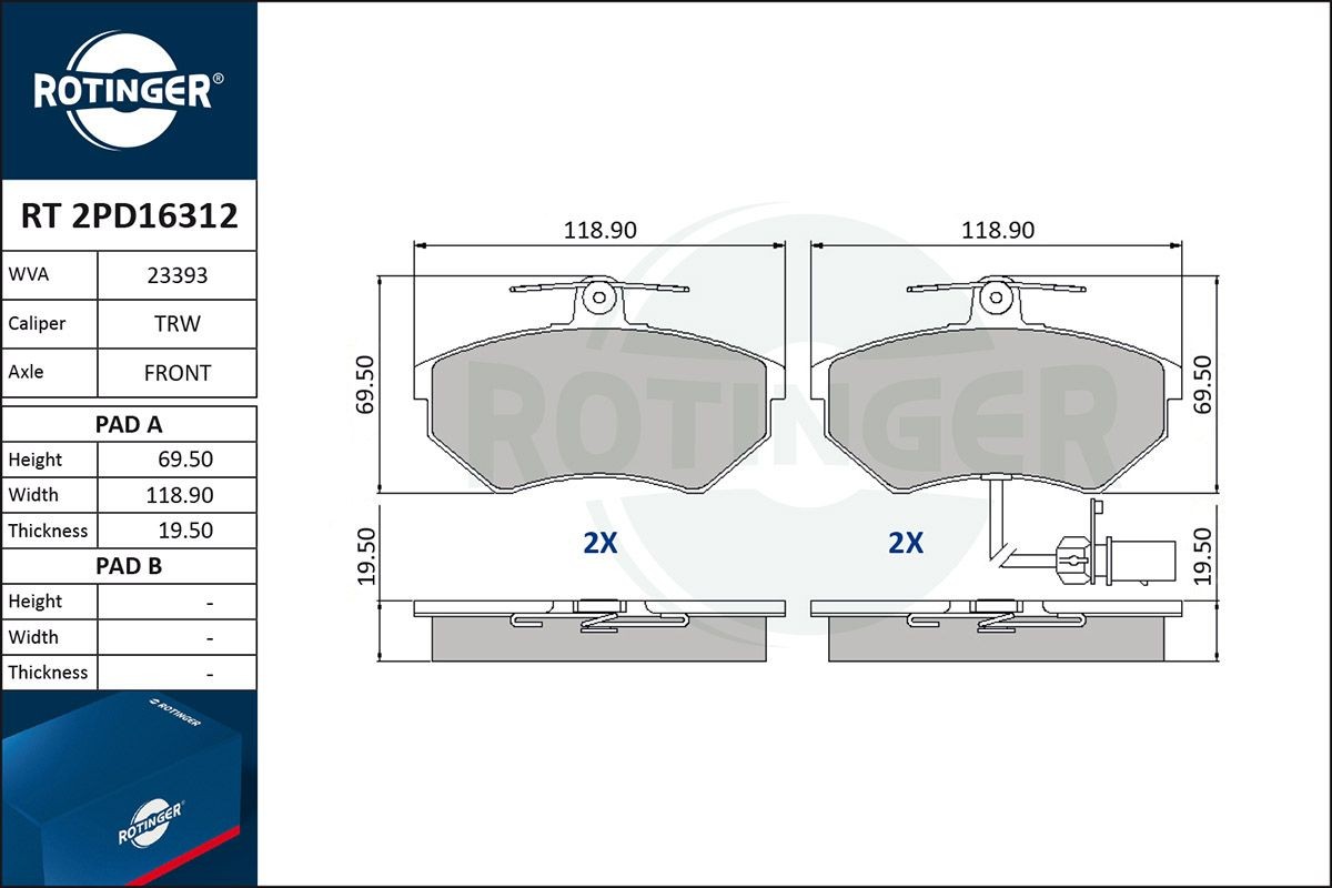 ROTINGER RT 2PD16312: Piduriklotsid koos kokkusurumisvastase plekiga