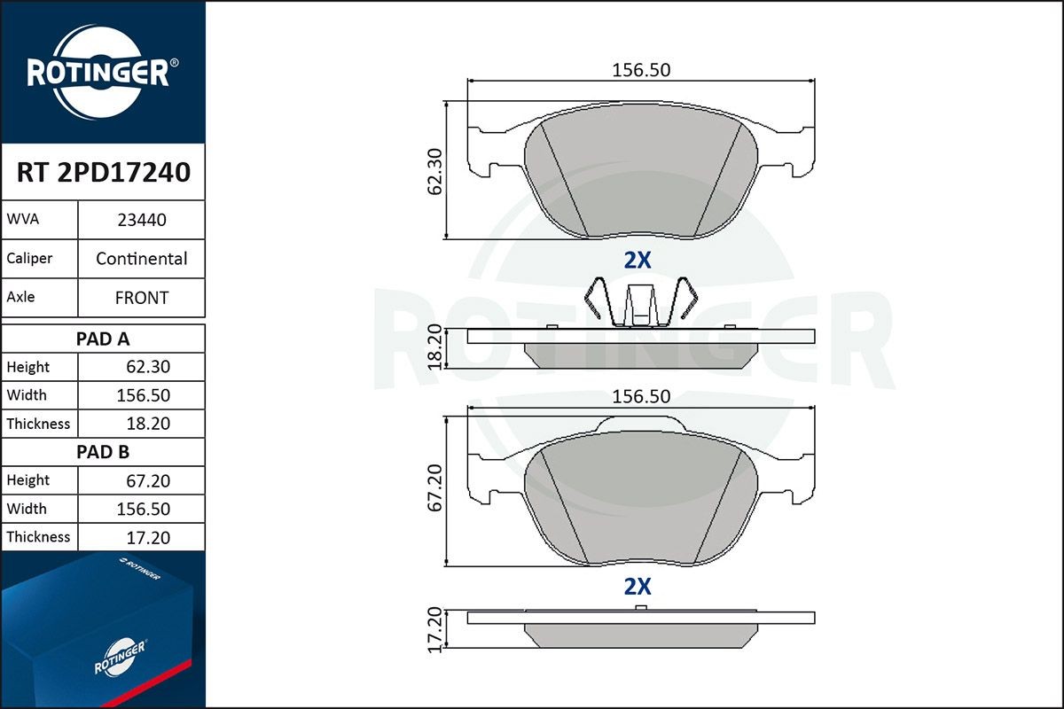 ROTINGER RT 2PD17240: Piduriklotsid koos kokkusurumisvastase plekiga