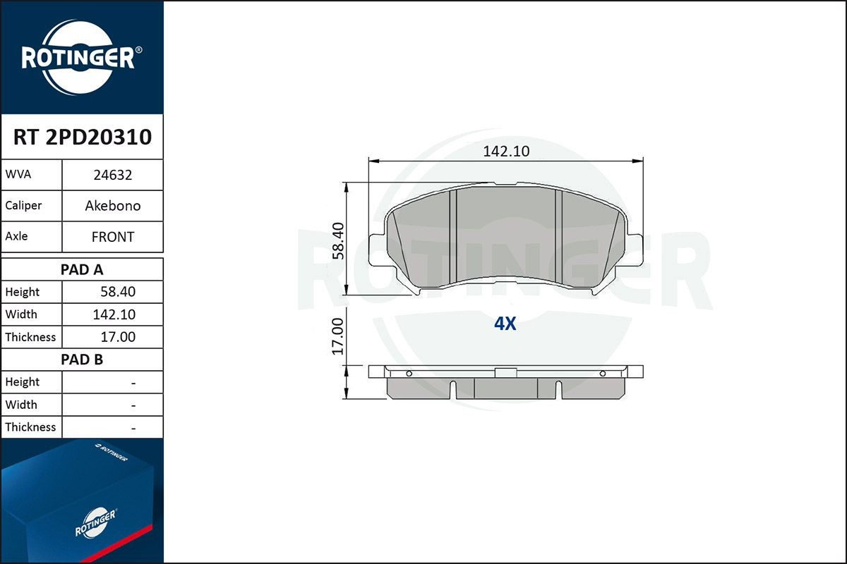 ROTINGER RT 2PD20310: Kit pastiglie freni senza lamierino anticigolío