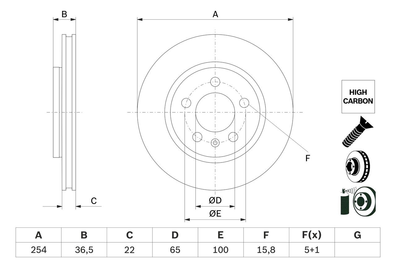 BOSCH 0 986 479 E01: Piduriketas Ø: 254mm, õhutusega, Ø: 254mm, kaetud, koos kruvidega