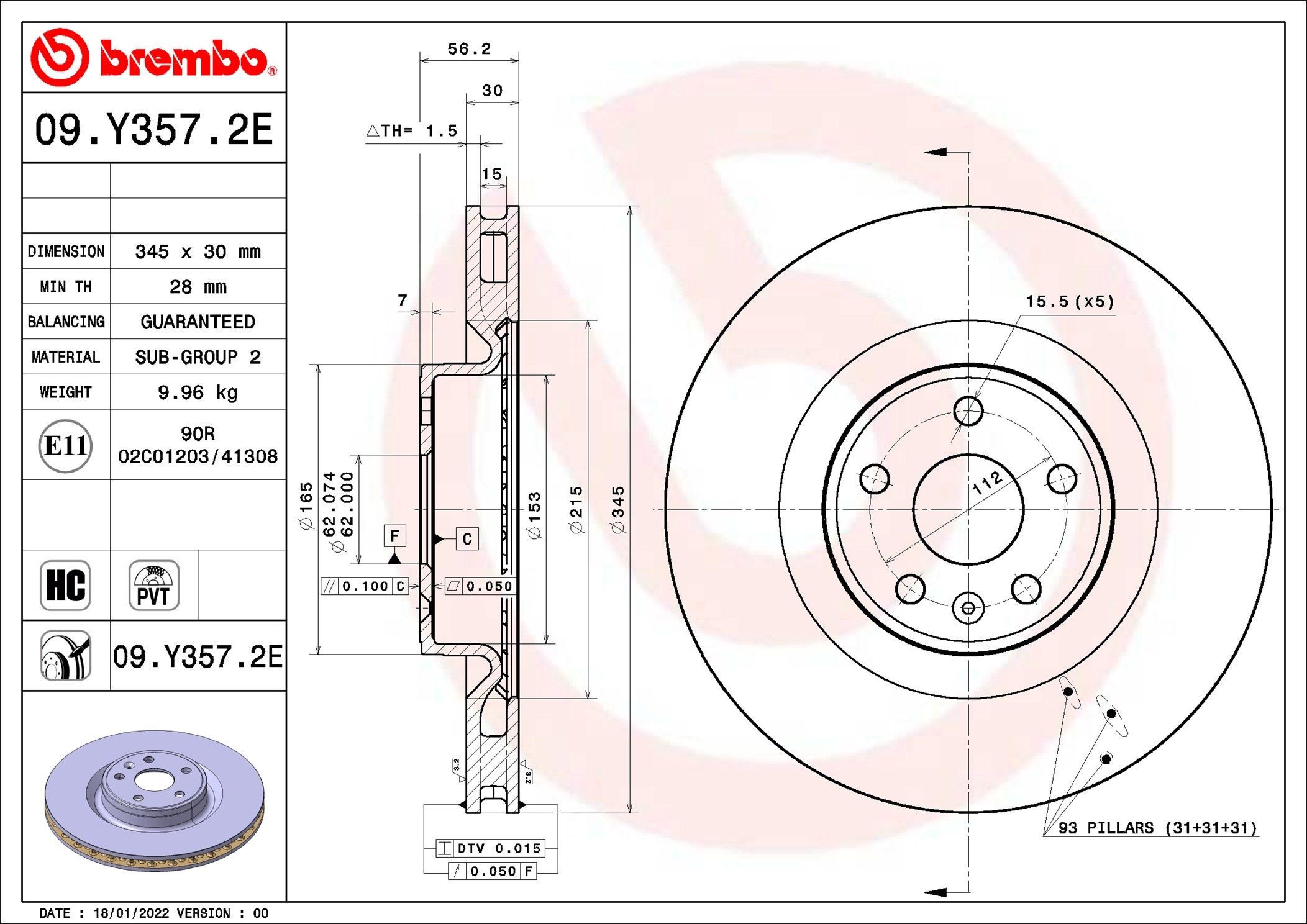 BREMBO KT 08 005: Pidurikomplekt, ketaspidur BEYOND LINE - EV Ø: 345mm, sisemine õhutus