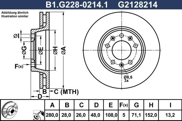 GALFER B1.G228-0214.1: Piduriketas Ø: 280,0mm, õhutusega, Ø: 280,0mm, kaetud