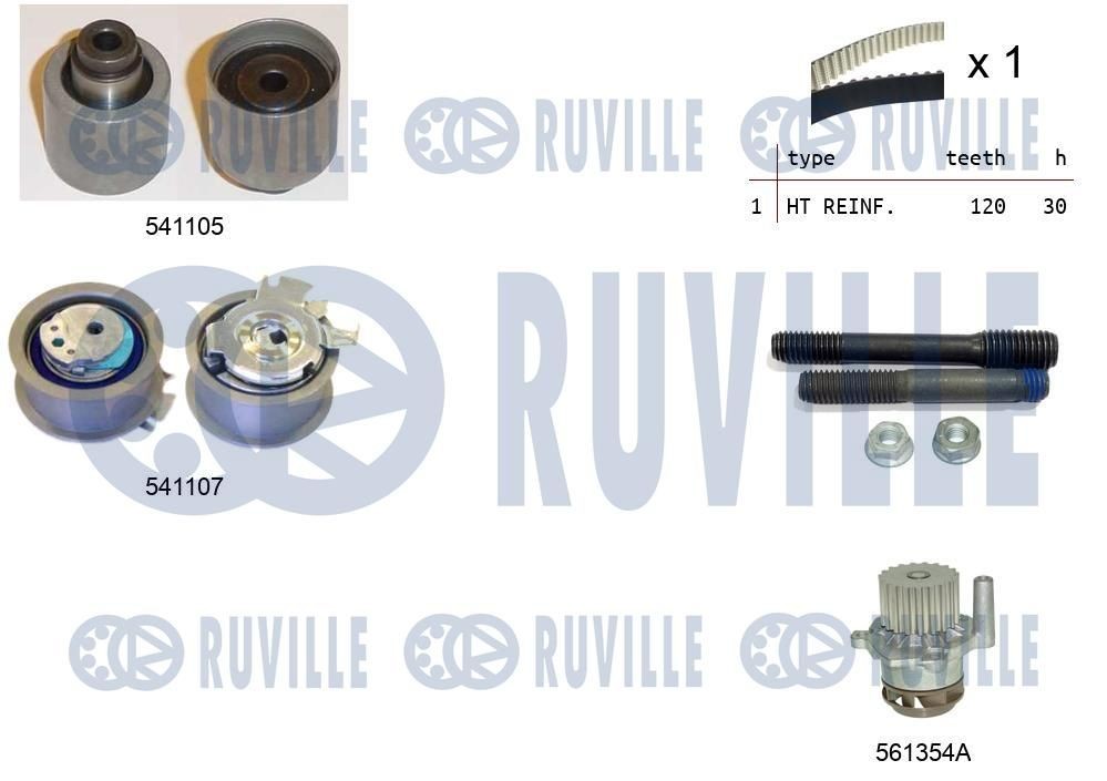 RUVILLE 5500612: Kit cinghia distribuzione, pompa acqua N° denti: 120, Largh.: 30mm, con cinghia