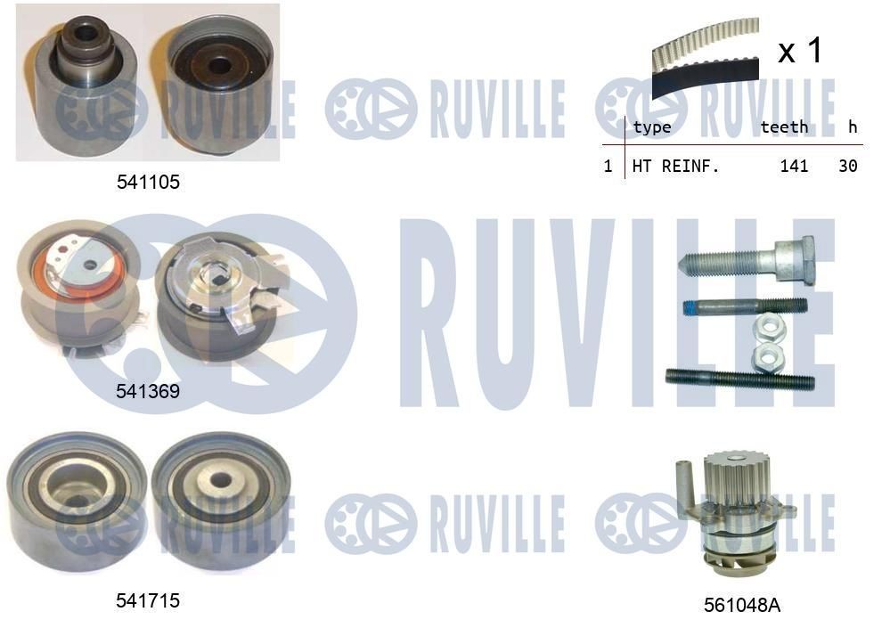 RUVILLE 5502991: Ūdenssūknis + Zobsiksnas komplekts Zobu skaits: 141, Platums: 30mm, ar siksnu