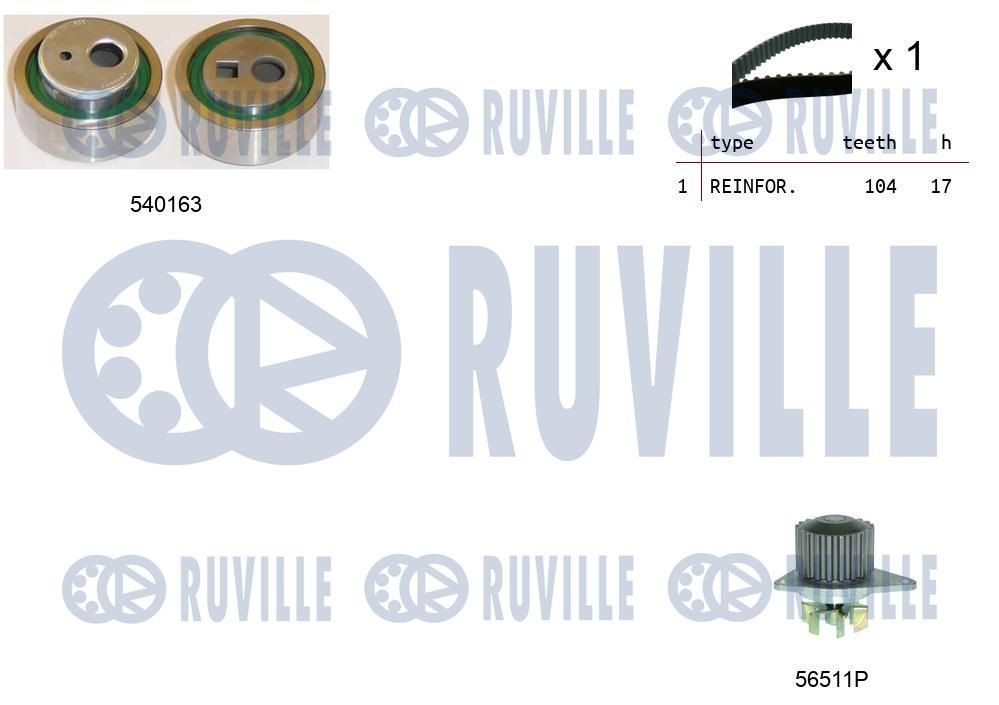 RUVILLE 5503291: Kit cinghia distribuzione, pompa acqua N° denti: 104, Largh.: 17mm, con cinghia