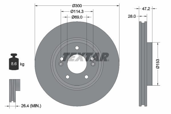TEXTAR 92166505: Piduriketas PRO+ Ø: 300mm, sisemine õhutus, Ø: 300mm, kaetud, ilma rattakeskmeta, ilma rattalaagrita, ilma rattakinnituspoltideta