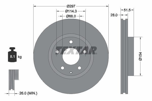 TEXTAR 92257405: Piduriketas PRO+ Ø: 297mm, sisemine õhutus, Ø: 297mm, kaetud, ilma rattakeskmeta, ilma rattalaagrita, ilma rattakinnituspoltideta