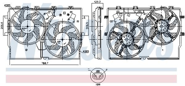 NISSENS 850001: Radiaatori ventilaator 385mm, ilma juhtseadmeta, koos jahutusventilaatoriraamiga(Zarge), ilma takistuseta