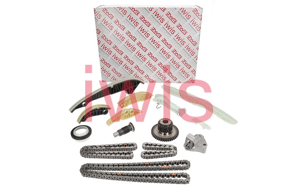 AIC 73987Set: Styrekædesæt iwis original originaludstyrskvalitet, fremstillet i Tysklan med glideskinner, med kædestrammer, med krumta -tandhjul, med pakdåse - krumtap, Kontroller tandhjul for slitage, og forny om nødvendigt