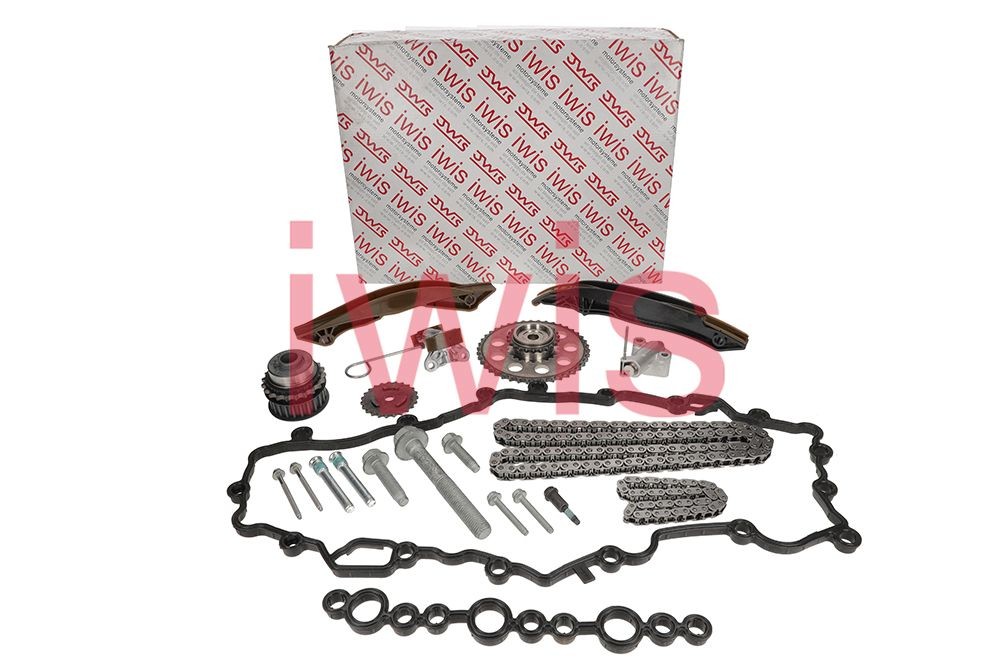 AIC 74016Set: Styrekædesæt iwis original originaludstyrskvalitet, fremstillet i Tysklan med glideskinner, med kædestrammer, med knasttandhjul, med krumta -tandhjul, med pakninger, Kontroller tandhjul for slitage, og forny om nødvendigt, med skruer