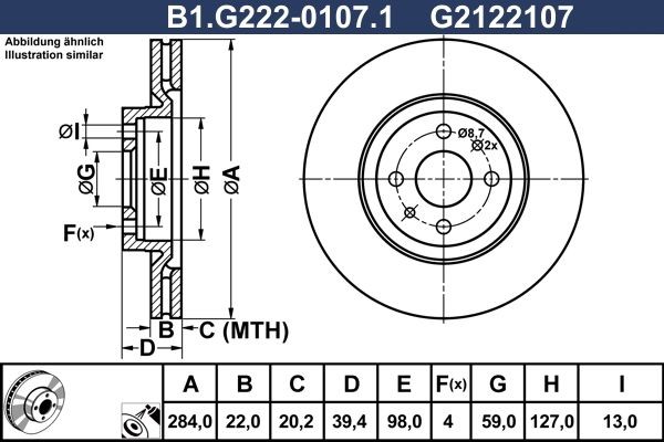 GALFER B1.G222-0107.1: Piduriketas Ø: 284,0mm, õhutusega, Ø: 284,0mm, kaetud