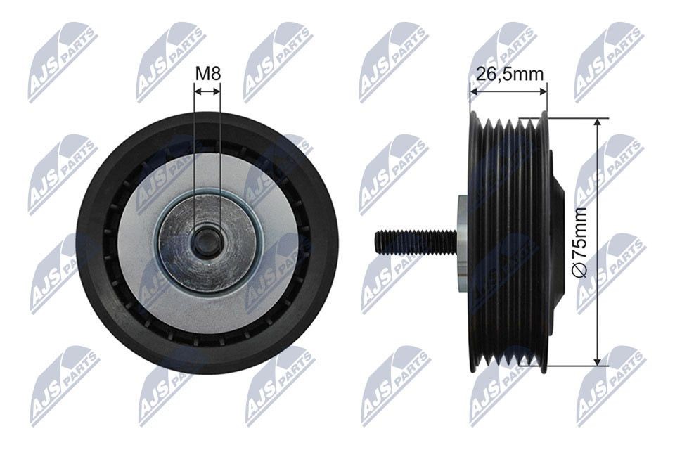 NTY RNK-VW-042: Įtempiklio skriemulys, V formos rumbuotas diržas Ø: 75mm, Ø: 75mm