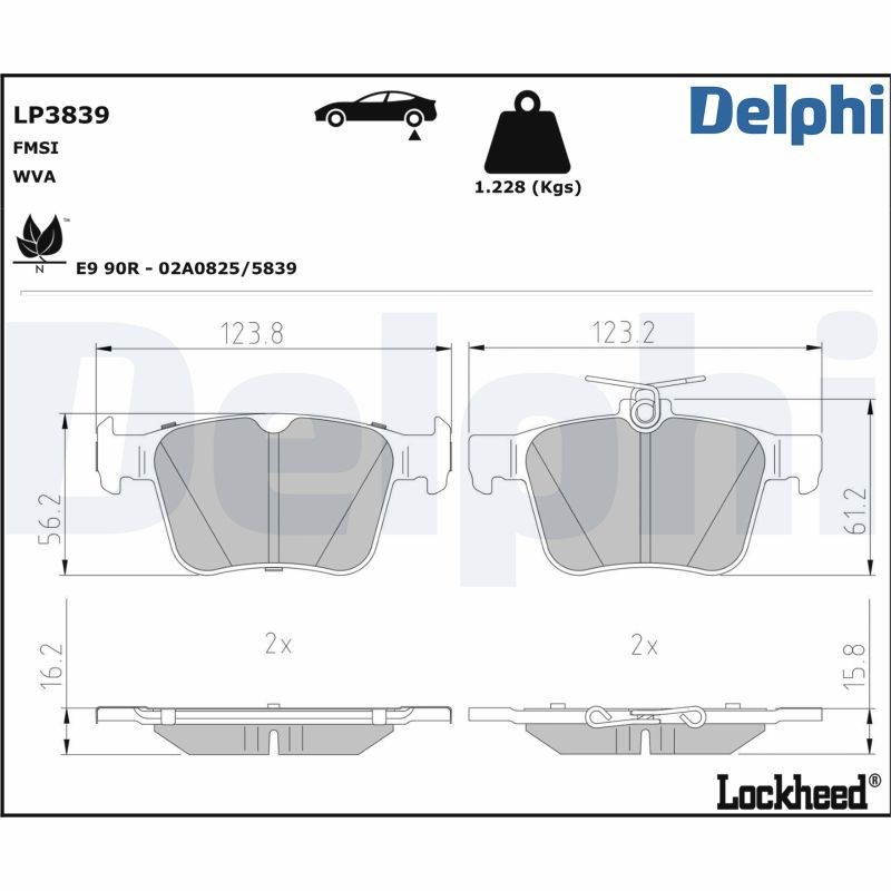 DELPHI LP3839: Piduriklotsid ilma lisavarustuseta, koos kokkusurumisvastase plekiga