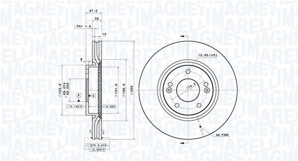 MAGNETI MARELLI 360406167001: Piduriketas Ø: 300mm, sisemine õhutus, Ø: 300mm, kaetud UV-lakiga