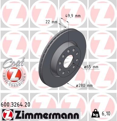 ZIMMERMANN 600.3264.20: Piduriketas COAT Z Ø: 280mm, sisemine õhutus, Ø: 280mm, kaetud