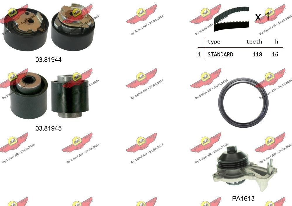 AUTOKIT 04.5356PA2: Kit cinghia distribuzione, pompa acqua N° denti: 118