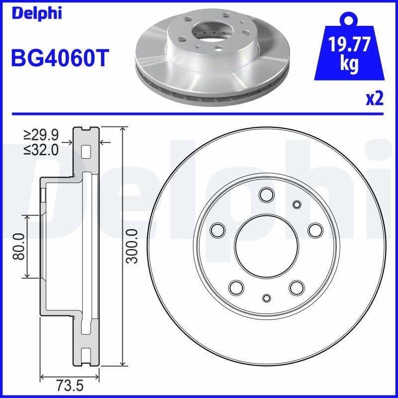 DELPHI BG4060T: Féktárcsa Ø: 300mm, Szellőztetett, Ø: 300mm, olajozott