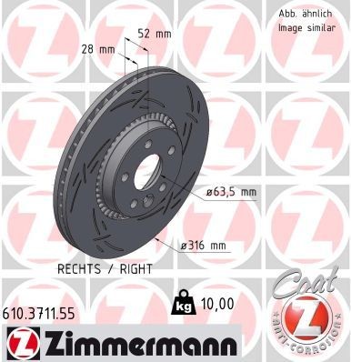ZIMMERMANN 610.3711.55: Piduriketas BLACK Z Ø: 316mm, välisõhutus, piludega, Ø: 316mm, kaetud