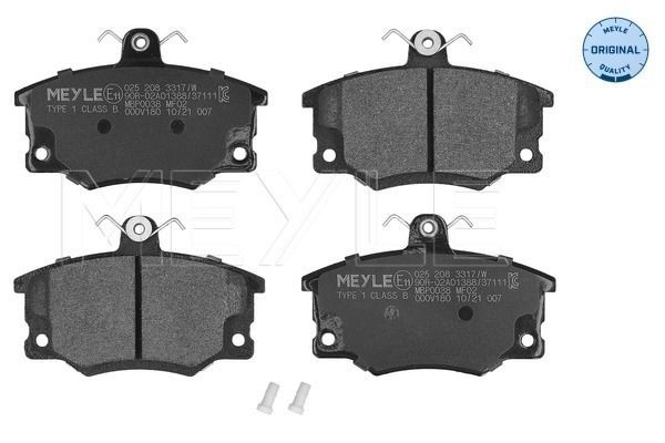 MEYLE 025 208 3317/W: Piduriklotsid Esisild, koos kokkusurumisvastase plekiga, ORIGINAL Quality