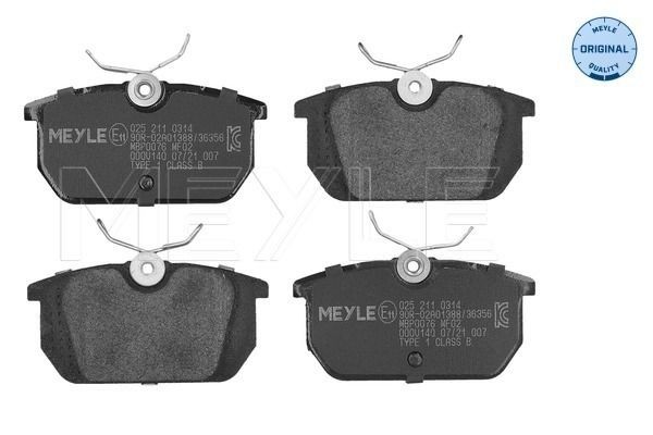 MEYLE 025 211 0314: Bremseklodser bagaksel, med anti-knirke-plade, ORIGINAL Quality