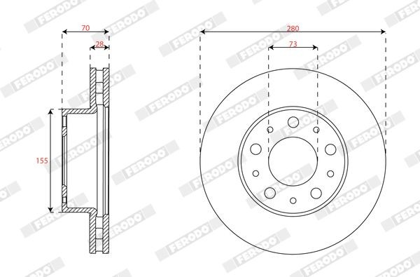 FERODO DDF3072C: Féktárcsa PREMIER Ø: 280mm, Szellőztetett, Ø: 280mm, bevonatolt, csavarok nélkül
