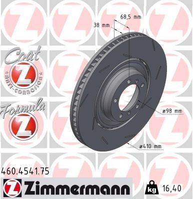 ZIMMERMANN 460.4541.75: Disco de freno FORMULA Z DISCO DE FRENO Ø: 410mm, ventilado, ranurado, disco de freno de dos piezas, Disco de freno flotante, Disco de freno de aluminio, Ø: 410mm, revestido
