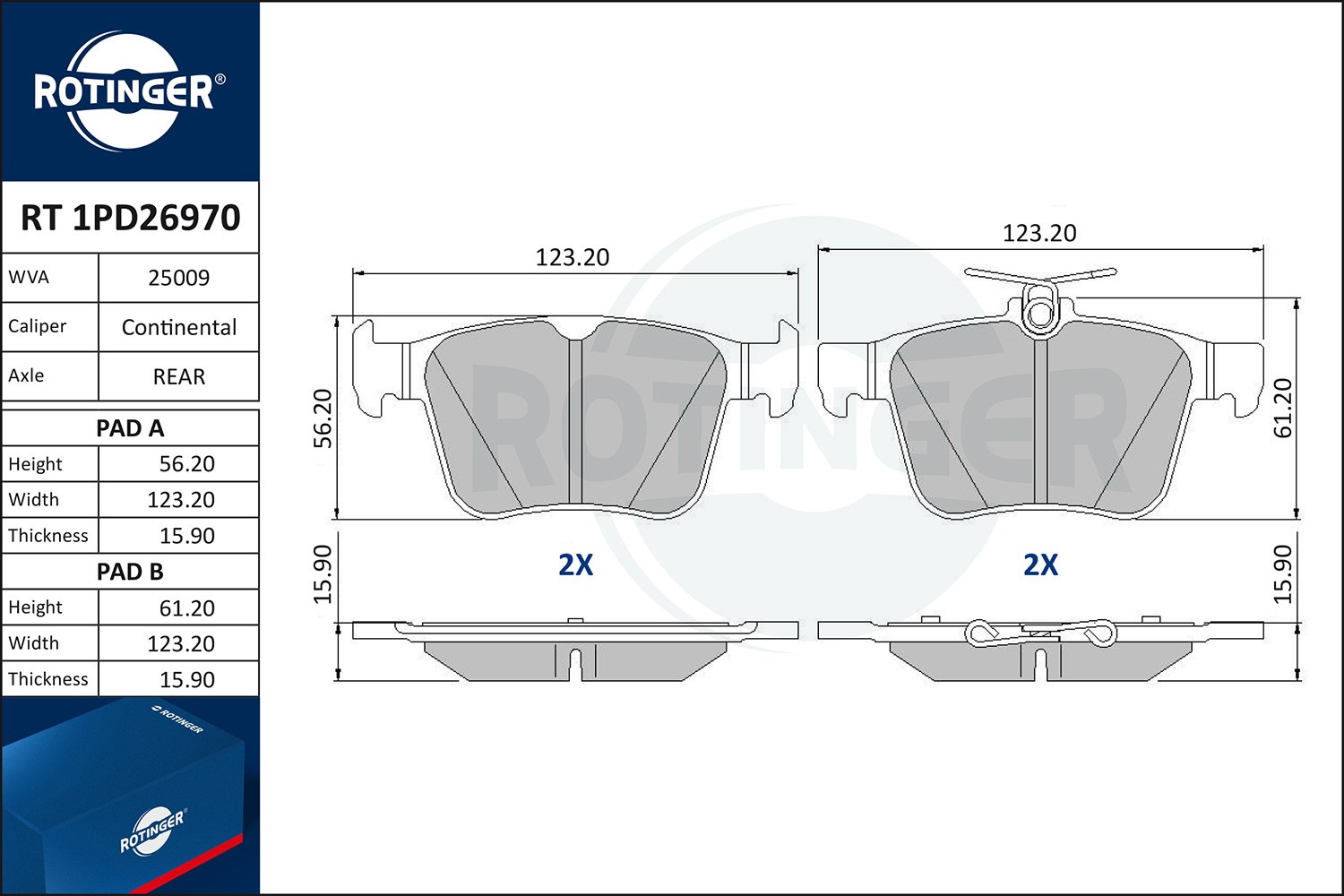 ROTINGER RT 1PD26970: Bremsbeläge mit Anti-Quietsch-Blech