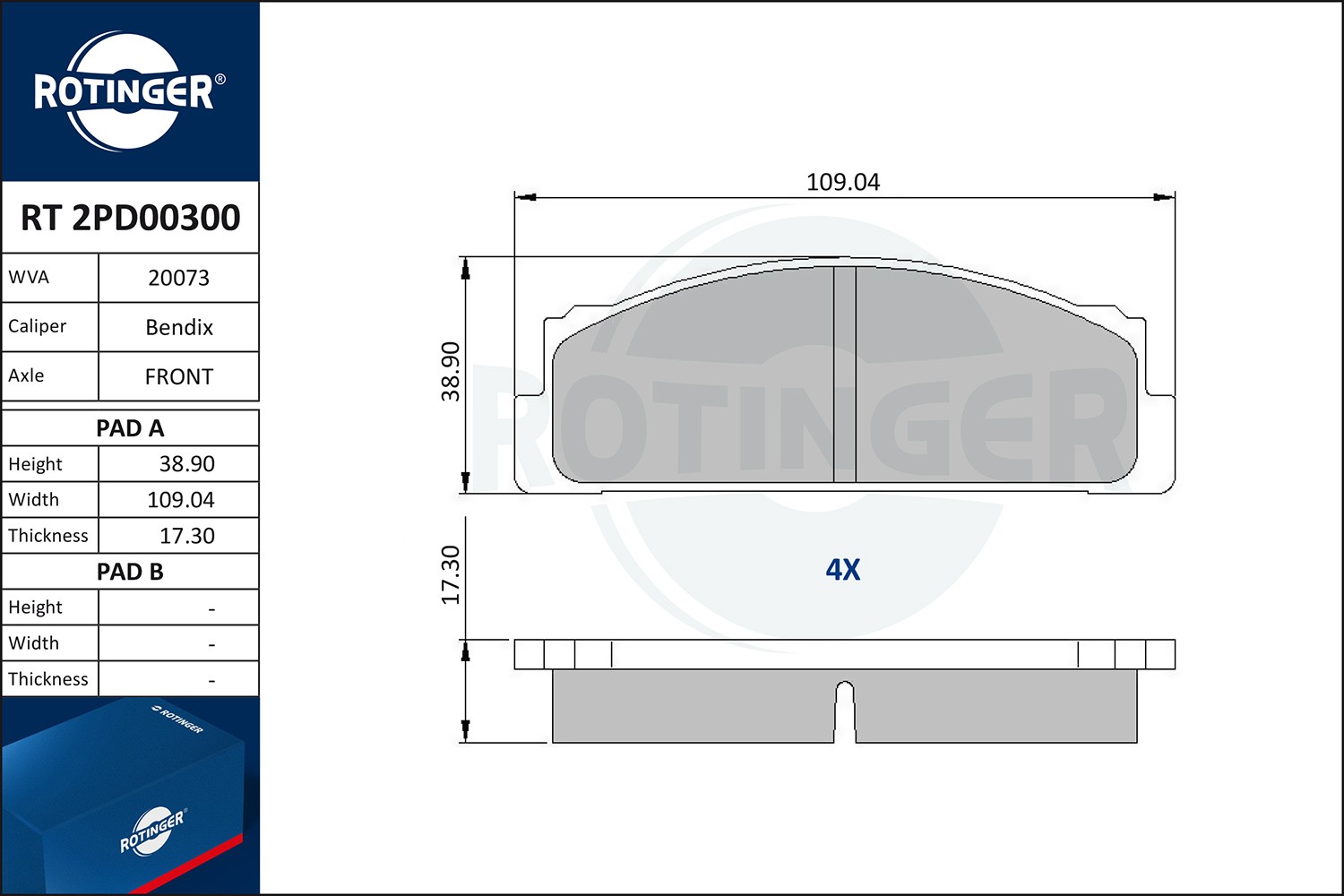ROTINGER RT 2PD00300: Bremseklodser uden anti-knirke-plade