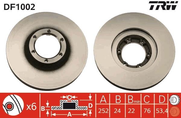 TRW DF1002: Piduriketas Ø: 252mm, õhutusega, Ø: 252mm, värvitud