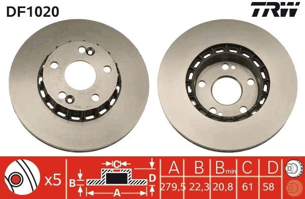 TRW DF1020: Bremsscheibe Ø: 280mm, Belüftet, Ø: 280mm