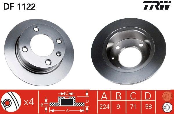 TRW DF1122: Piduriketas Ø: 224mm, täis, Ø: 224mm, värvitud